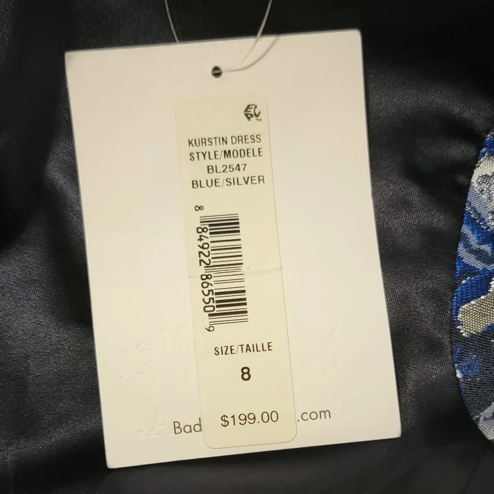 Badgley Mischka Size 8 Navy Blue Silver Floral Sheath Kurstin Dress w/ Pockets - Picture 9 of 12